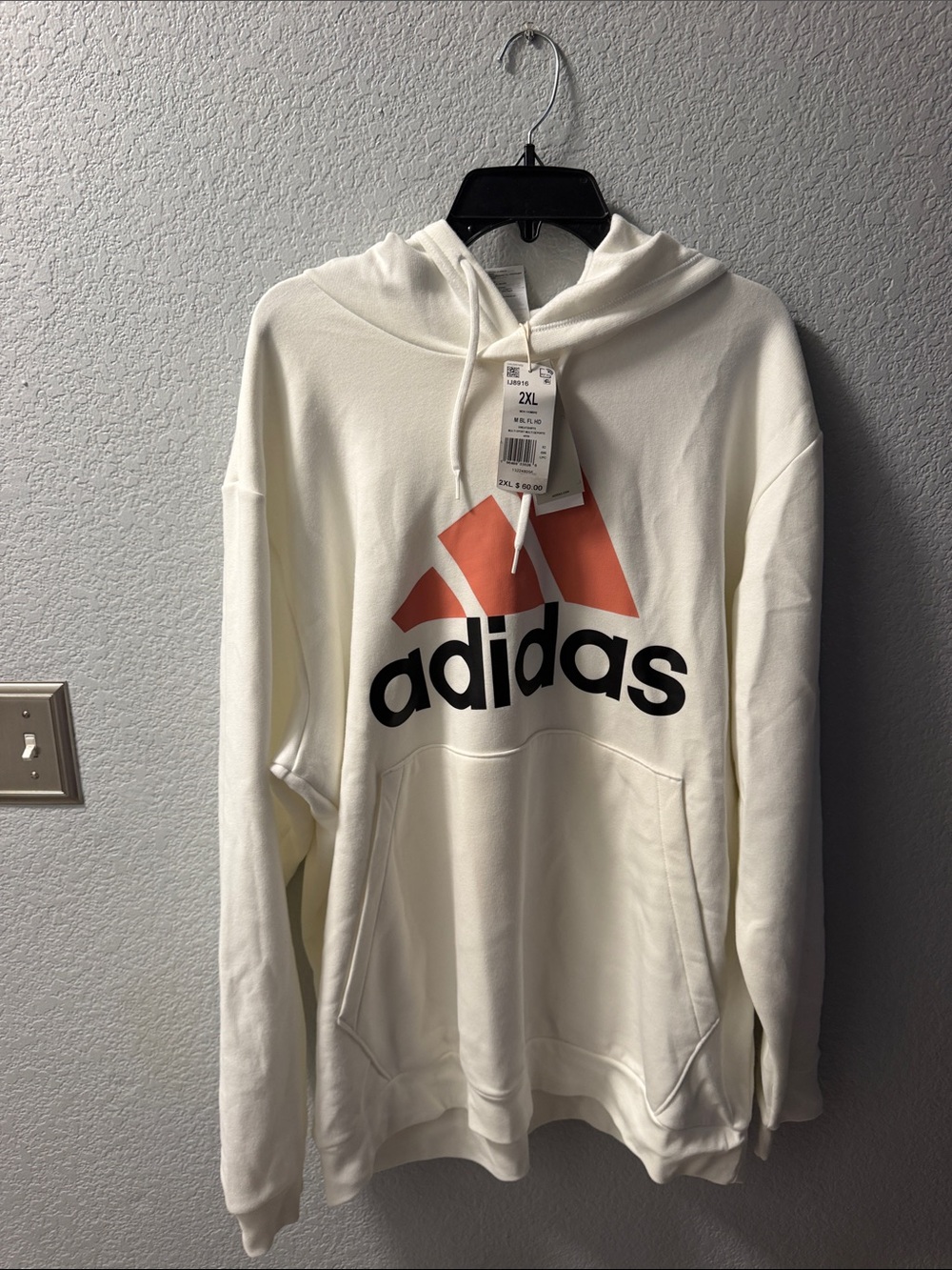 adidas Men's Cream Hoodie with Orange Logo - Zip-Up Style